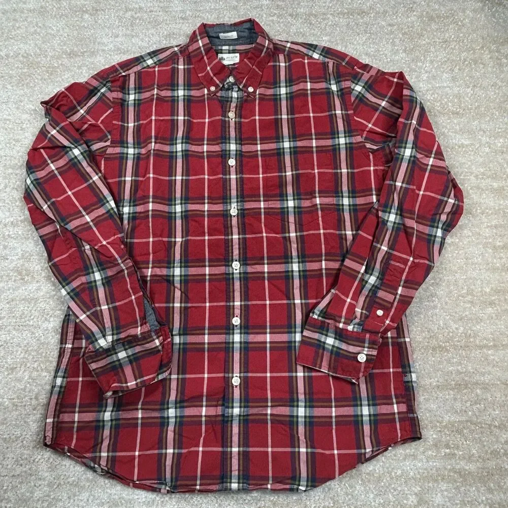 JCrew Shirt Mens M Red Plaid Tailored Fit Button Down 100% Cotton Casual Classic